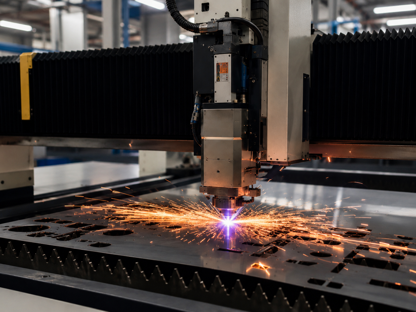 Proceso de fabricación metalmecánica con corte láser de precisión en taller industrial